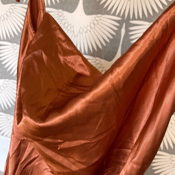 Cinderella Divine - BD103 Cowl Neck Satin Sheath Tea-Length Dress In Sienna - Picture 8 of 10